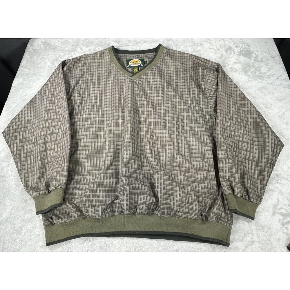 Vintage Cabelas Pullover Windshirt Mens 2 XL/Tall Plaid V Neck Jacket Lined
